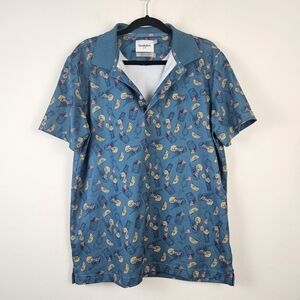 Goodfellow & Co Polo Mens Size Large Teal Cocktails Drinks Tea Lemonade Shirt